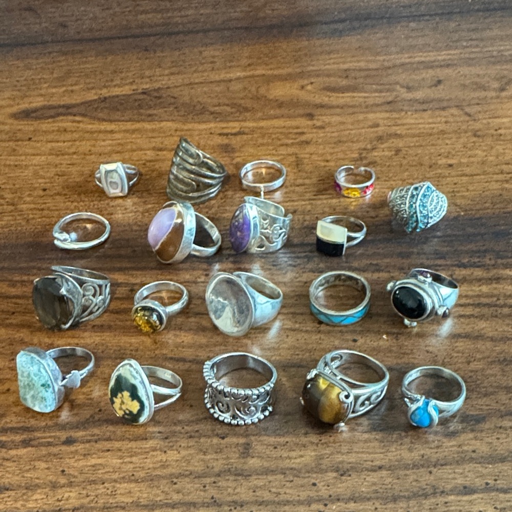 925 Silver and Gemstone Ring Set